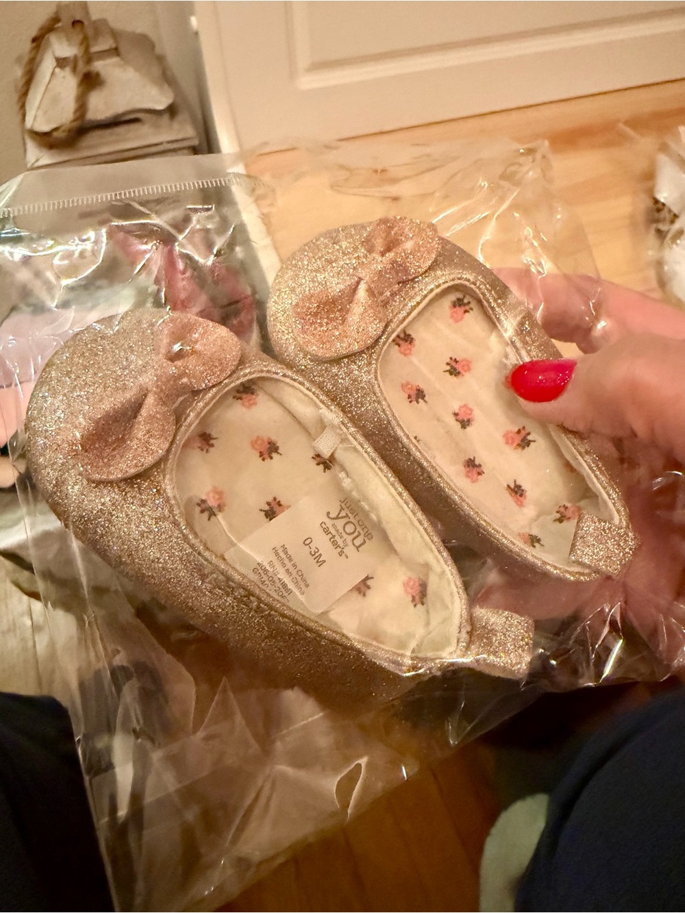 Carters Just One You Rose Gold Sparkle Baby Shoes